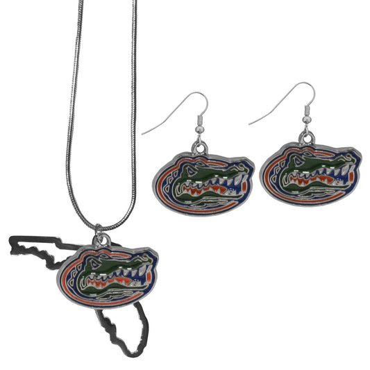 Florida Gators Dangle Earrings and State Necklace Set - Flyclothing LLC