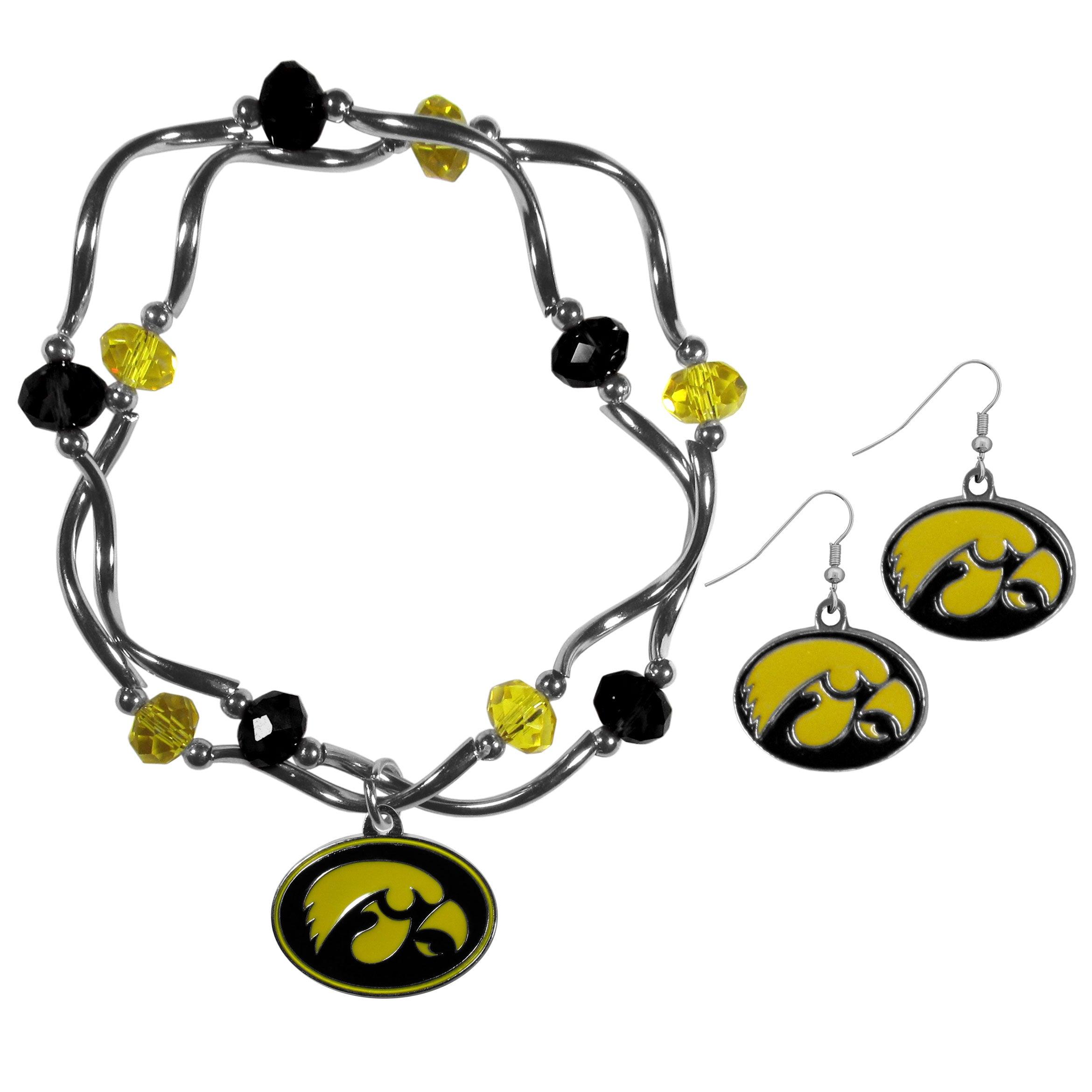 Iowa Hawkeyes Dangle Earrings and Crystal Bead Bracelet Set - Flyclothing LLC