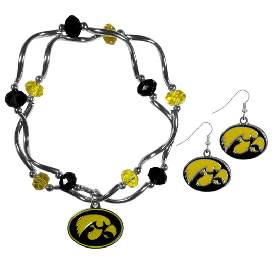 Iowa Hawkeyes Dangle Earrings and Crystal Bead Bracelet Set - Siskiyou Buckle