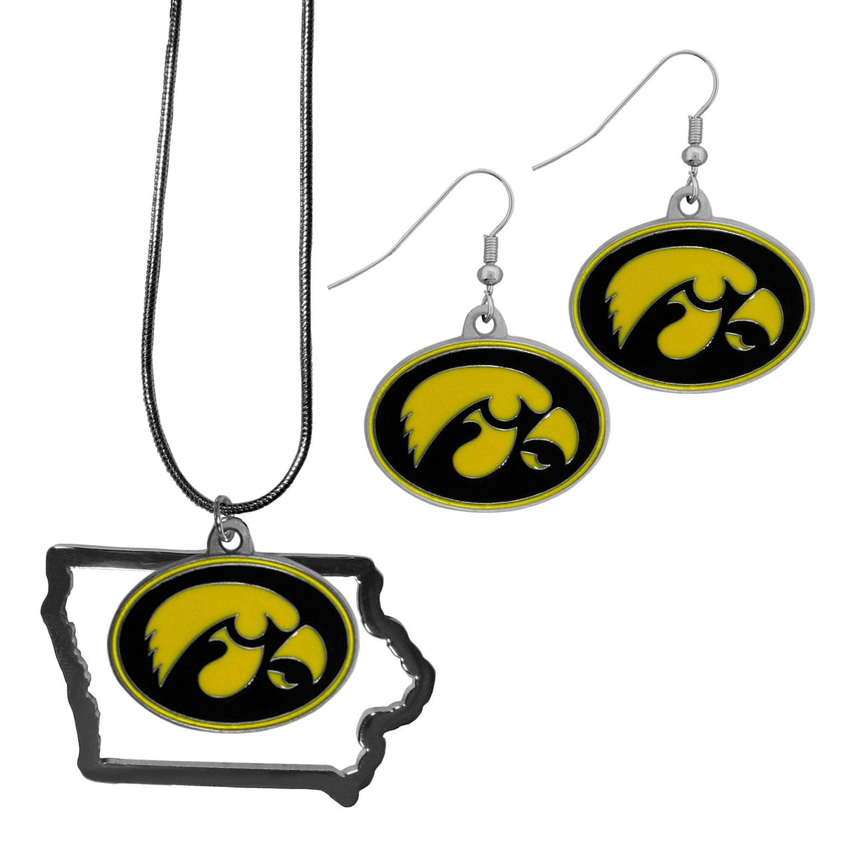 Iowa Hawkeyes Dangle Earrings and State Necklace Set - Flyclothing LLC