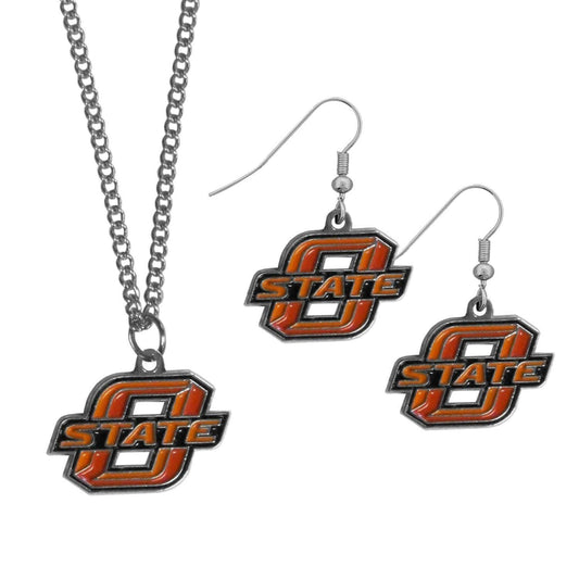 Oklahoma St. Cowboys Dangle Earrings and Chain Necklace Set - Siskiyou Buckle
