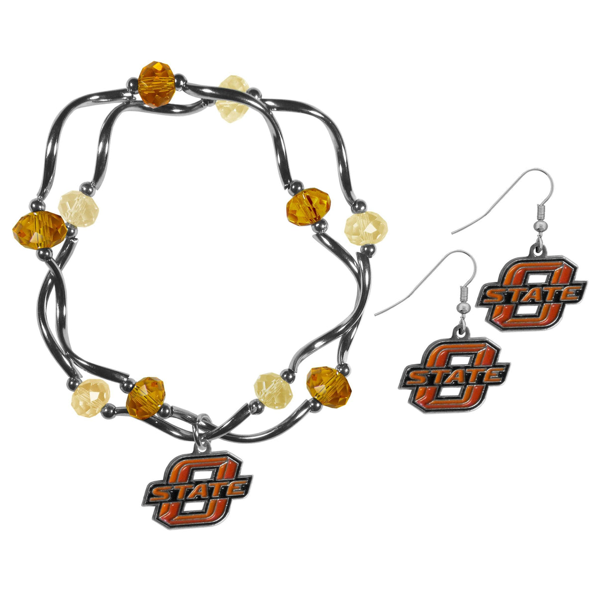 Oklahoma St. Cowboys Dangle Earrings and Crystal Bead Bracelet Set - Flyclothing LLC