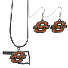Oklahoma St. Cowboys Dangle Earrings and State Necklace Set - Flyclothing LLC