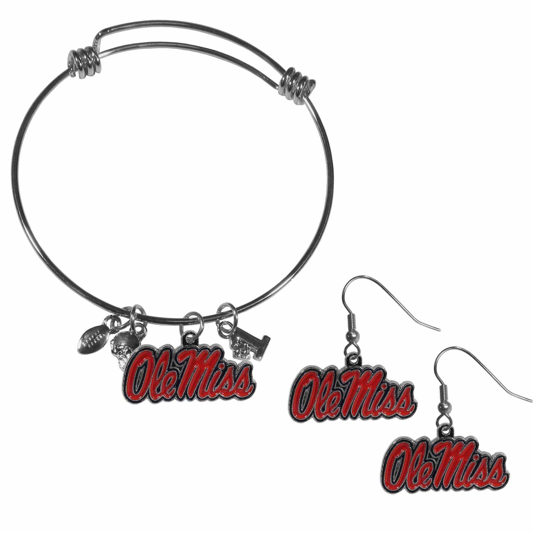 Mississippi Rebels Dangle Earrings and Charm Bangle Bracelet Set - Siskiyou Buckle - Flyclothing LLC