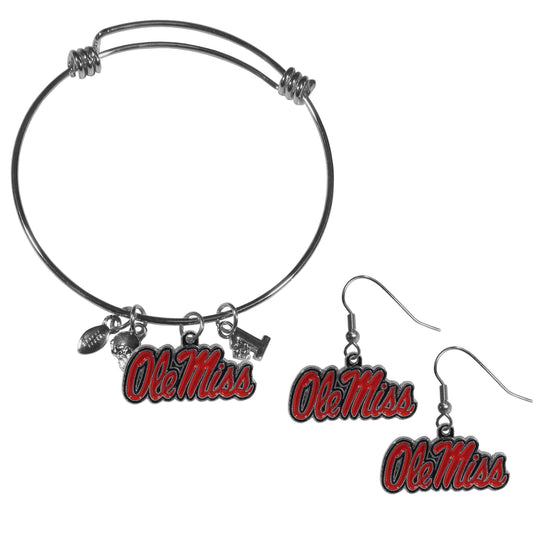 Mississippi Rebels Dangle Earrings and Charm Bangle Bracelet Set - Flyclothing LLC