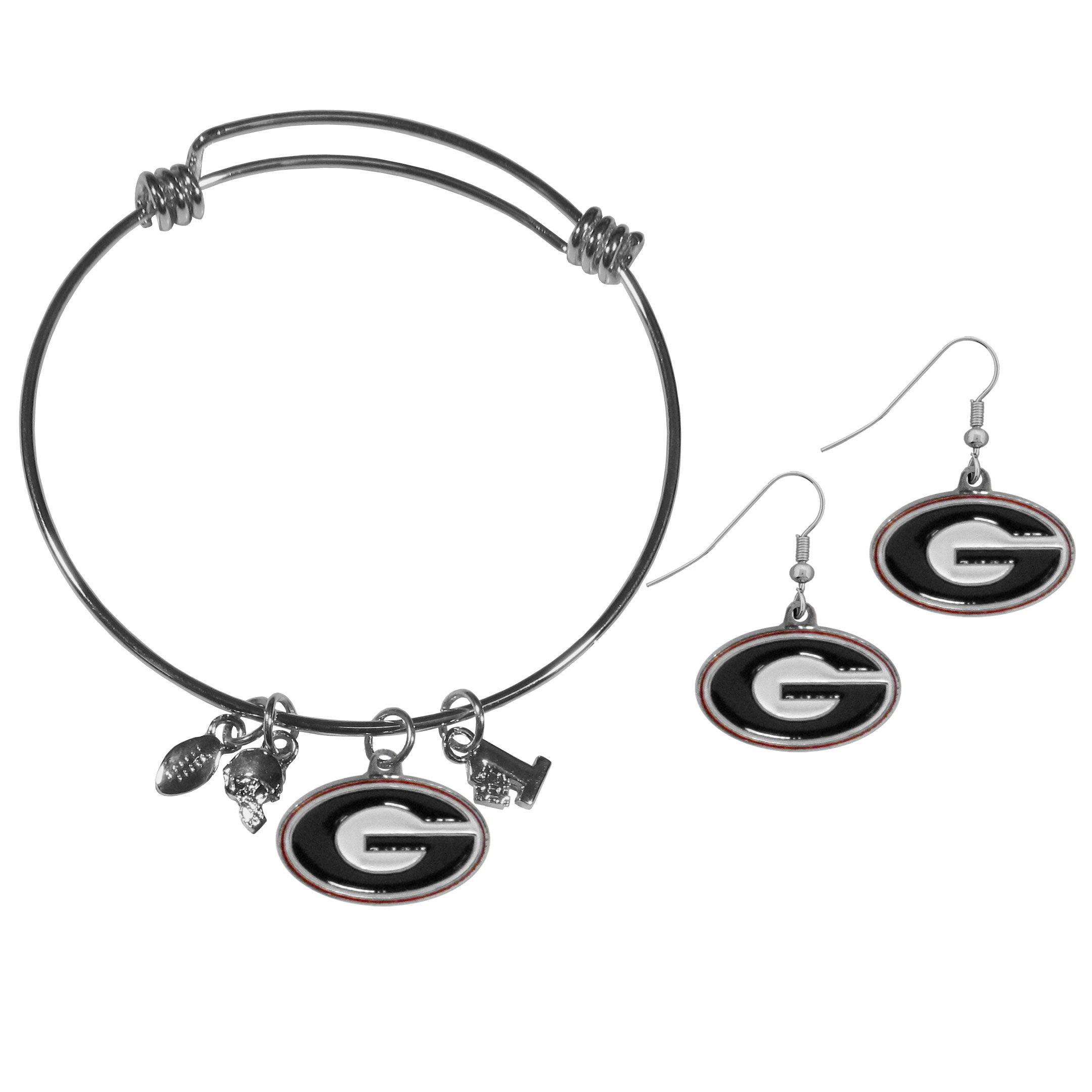 Georgia Bulldogs Dangle Earrings and Charm Bangle Bracelet Set - Flyclothing LLC