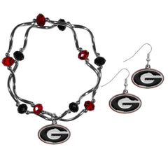 Georgia Bulldogs Dangle Earrings and Crystal Bead Bracelet Set - Flyclothing LLC