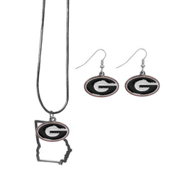 Georgia Bulldogs Dangle Earrings and State Necklace Set - Flyclothing LLC