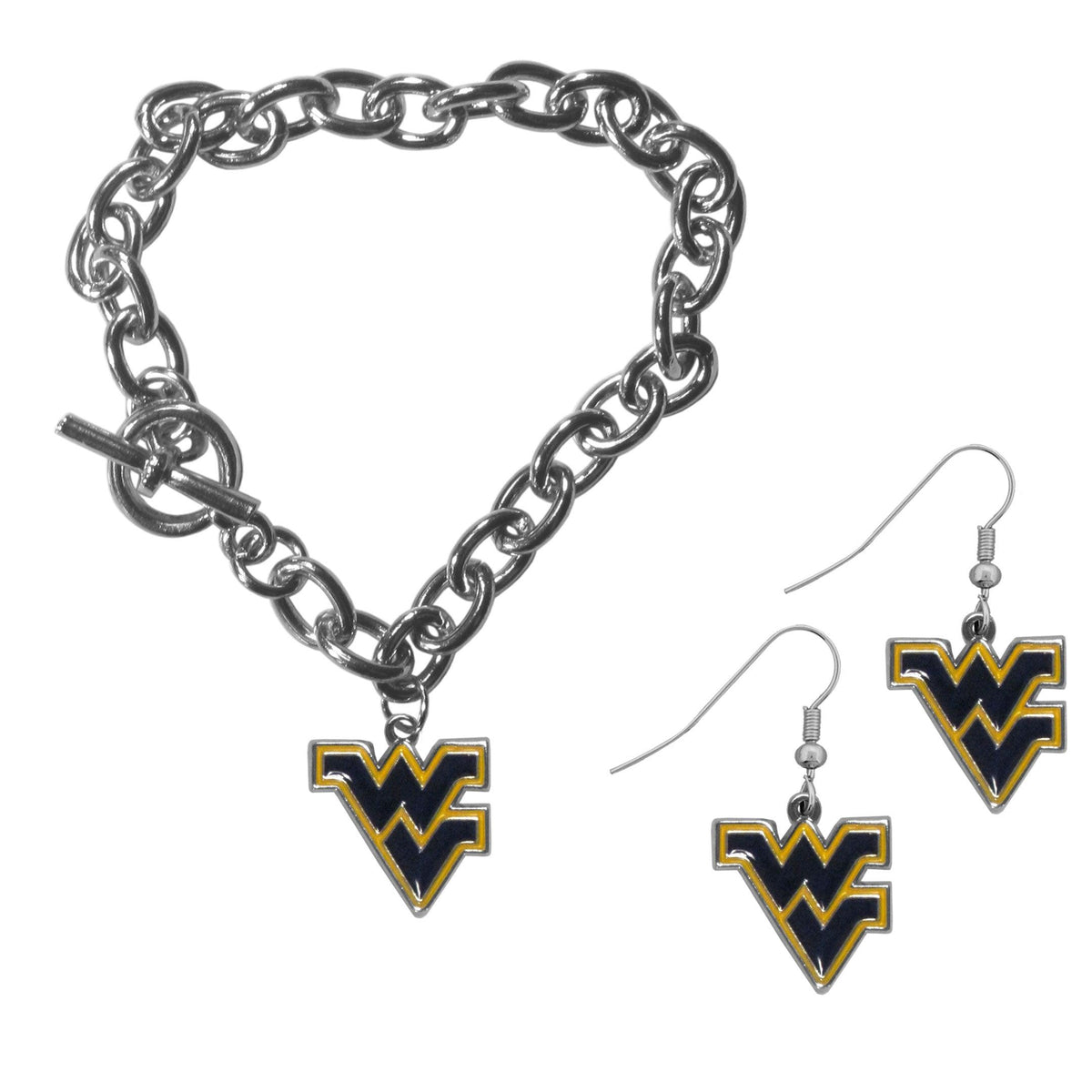 W. Virginia Mountaineers Chain Bracelet and Dangle Earring Set - Flyclothing LLC