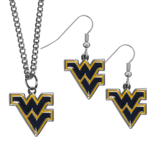 W. Virginia Mountaineers Dangle Earrings and Chain Necklace Set - Flyclothing LLC