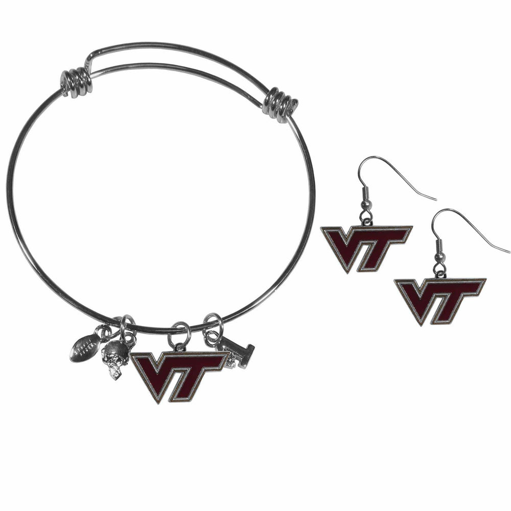 Virginia Tech Hokies Dangle Earrings and Charm Bangle Bracelet Set - Siskiyou Buckle - Flyclothing LLC