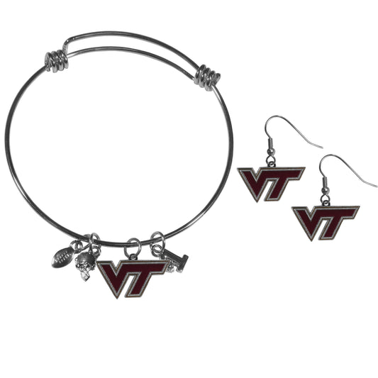 Virginia Tech Hokies Dangle Earrings and Charm Bangle Bracelet Set - Flyclothing LLC