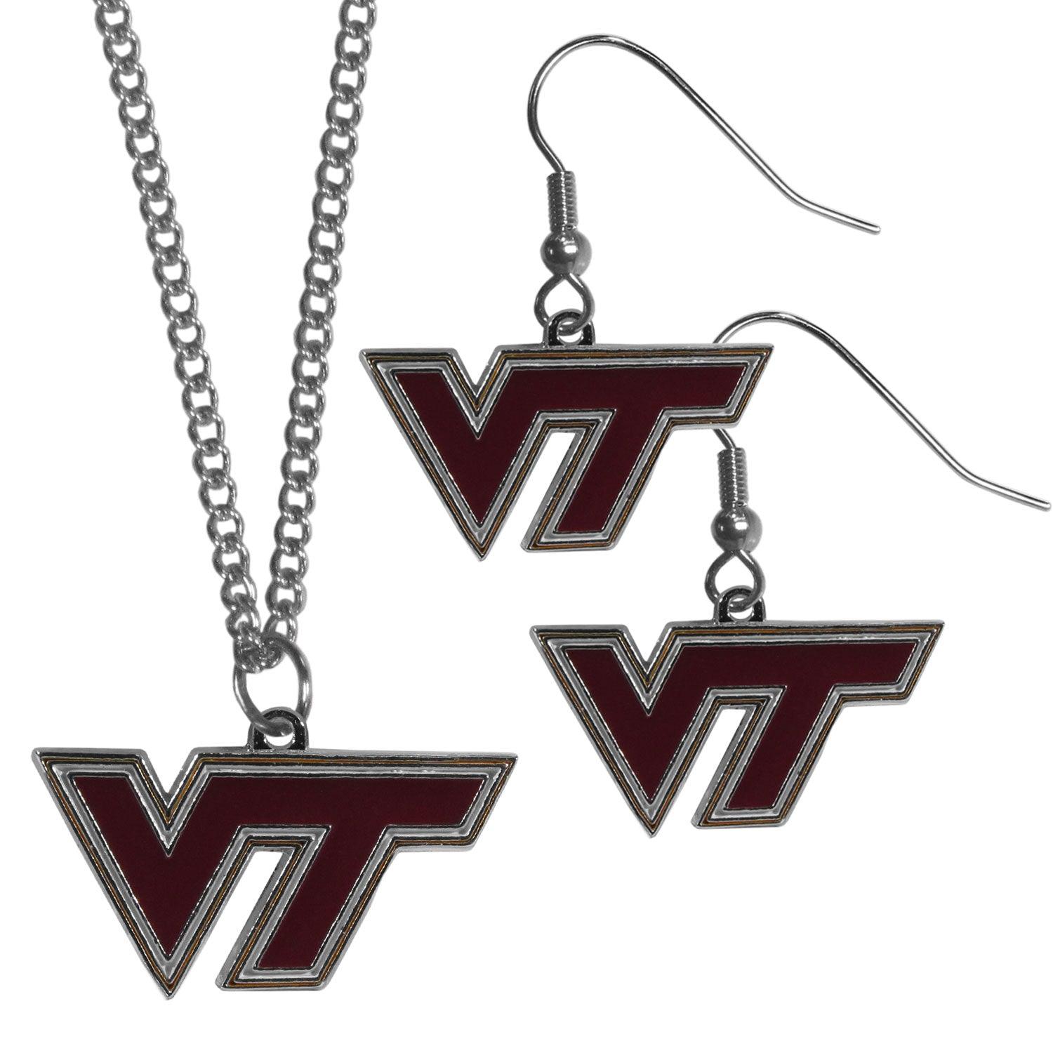 Virginia Tech Hokies Dangle Earrings and Chain Necklace Set - Flyclothing LLC