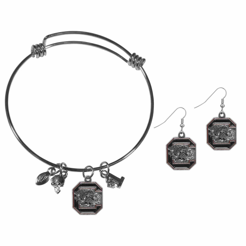 S. Carolina Gamecocks Dangle Earrings and Charm Bangle Bracelet Set - Siskiyou Buckle