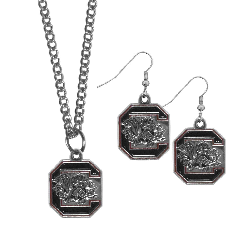 S. Carolina Gamecocks Dangle Earrings and Chain Necklace Set - Siskiyou Buckle