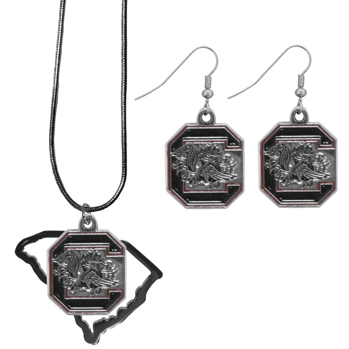 S. Carolina Gamecocks Dangle Earrings and State Necklace Set - Flyclothing LLC