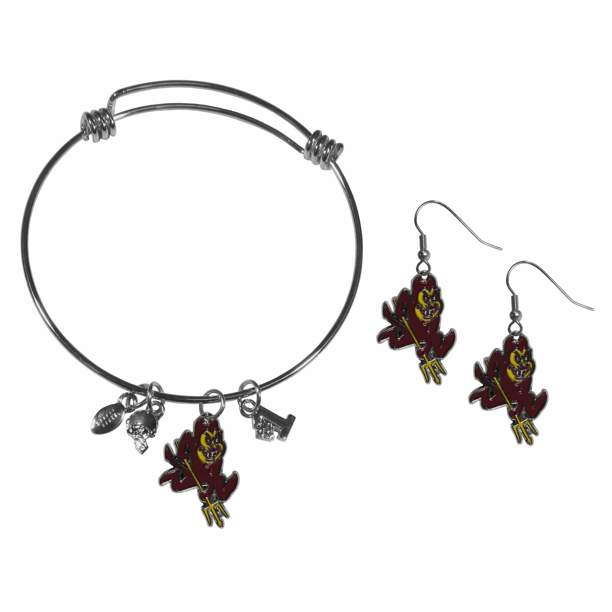 Arizona St. Sun Devils Dangle Earrings and Charm Bangle Bracelet Set - Siskiyou Buckle - Flyclothing LLC