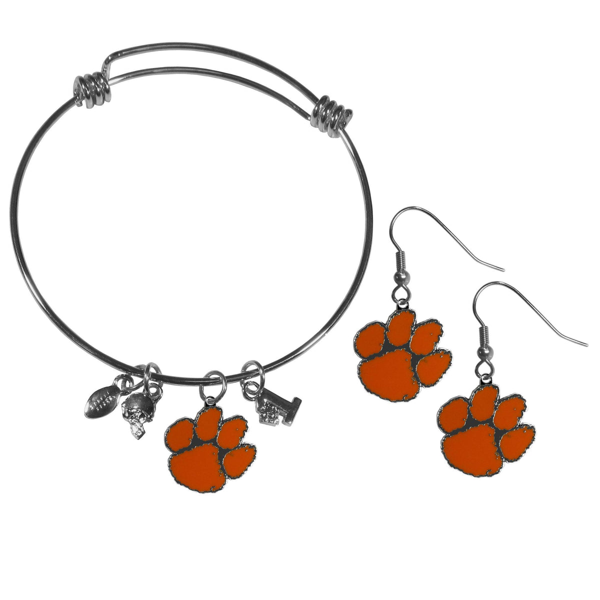 Clemson Tigers Dangle Earrings and Charm Bangle Bracelet Set - Flyclothing LLC