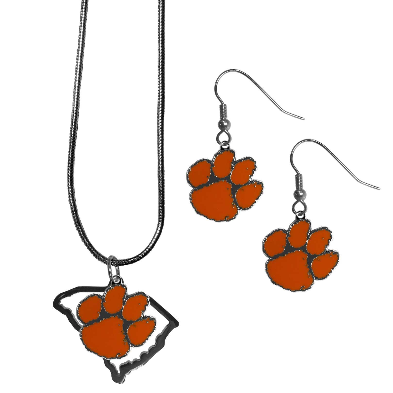Clemson Tigers Dangle Earrings and State Necklace Set - Flyclothing LLC