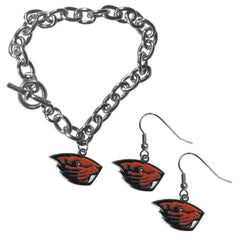 Oregon St. Beavers Chain Bracelet and Dangle Earring Set - Flyclothing LLC