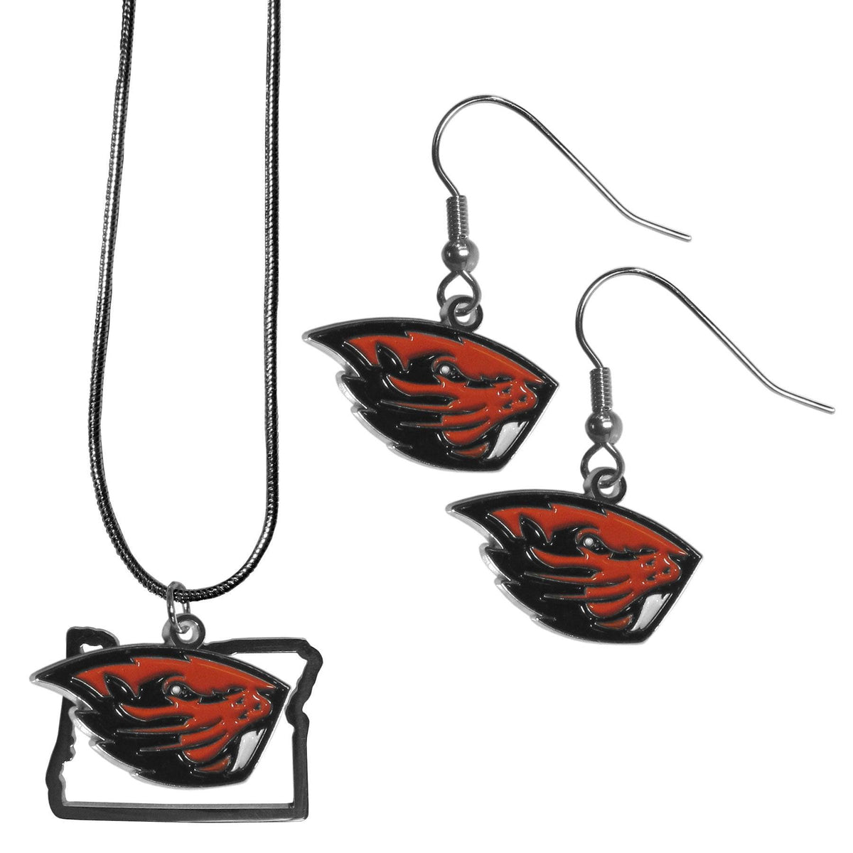 Oregon St. Beavers Dangle Earrings and State Necklace Set - Flyclothing LLC