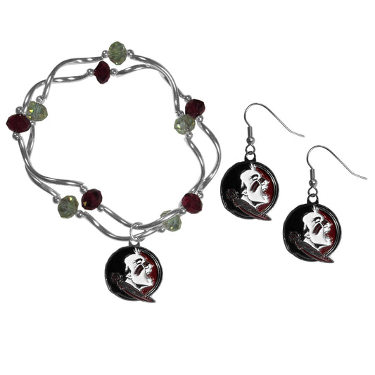 Florida St. Seminoles Dangle Earrings and Crystal Bead Bracelet Set - Flyclothing LLC
