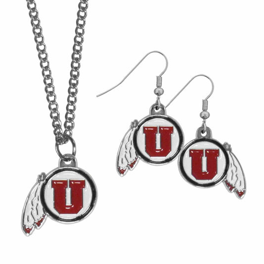 Utah Utes Dangle Earrings and Chain Necklace Set - Flyclothing LLC