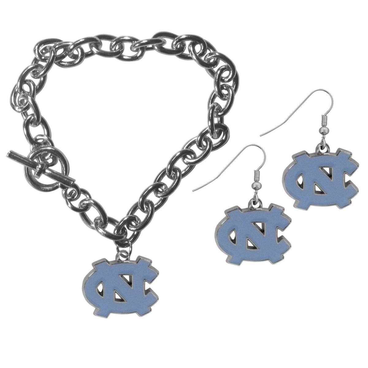 N. Carolina Tar Heels Chain Bracelet and Dangle Earring Set - Flyclothing LLC