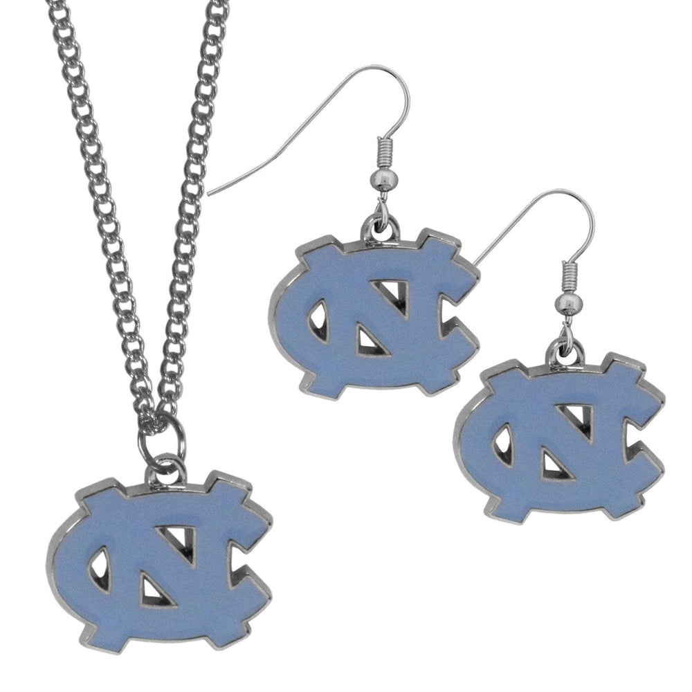 N. Carolina Tar Heels Dangle Earrings and Chain Necklace Set - Siskiyou Buckle