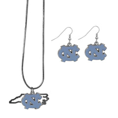 N. Carolina Tar Heels Dangle Earrings and State Necklace Set - Flyclothing LLC