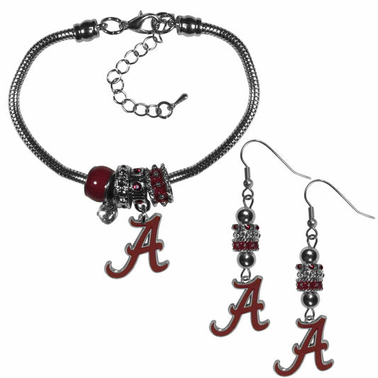 Alabama Crimson Tide Euro Bead Earrings and Bracelet Set - Siskiyou Buckle