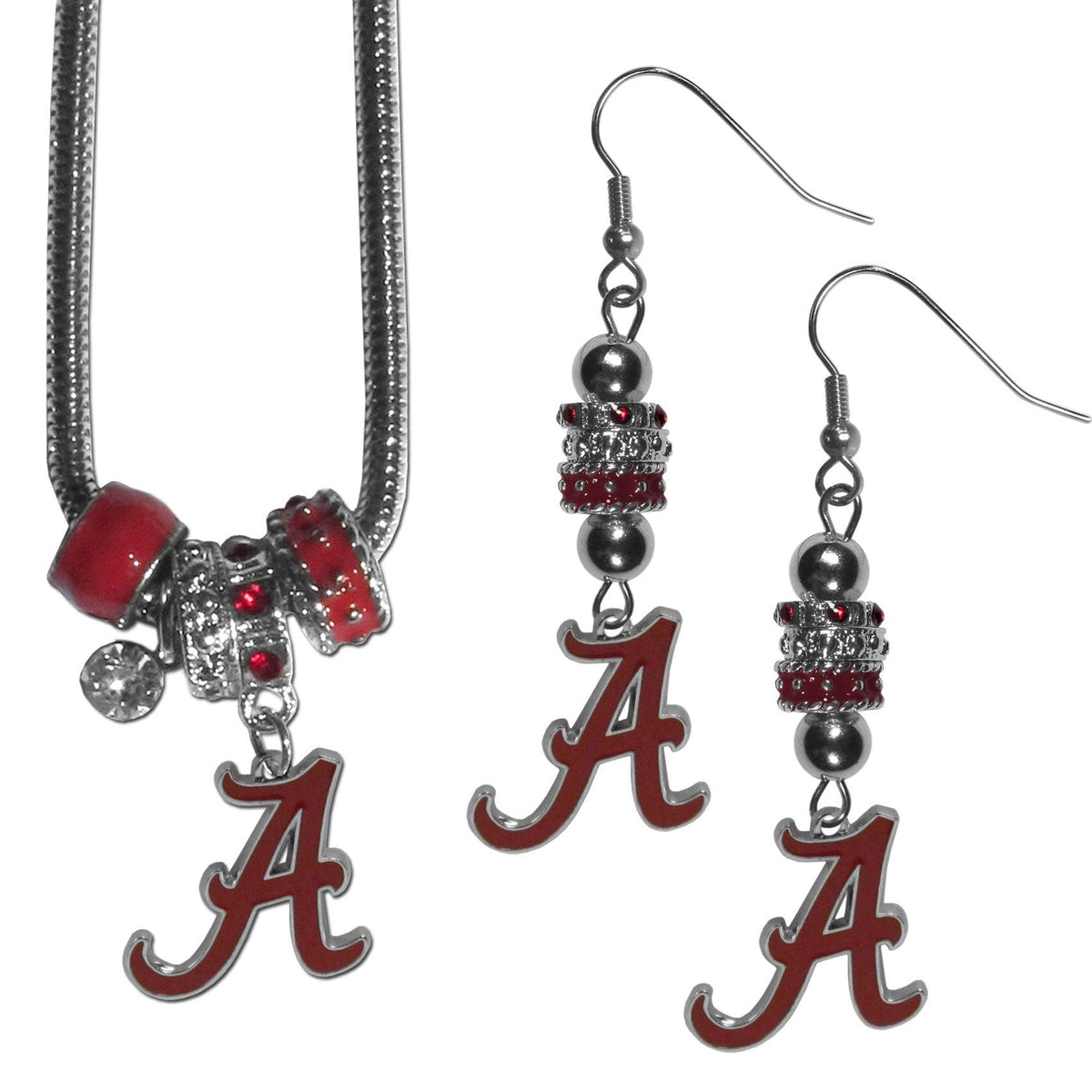 Alabama Crimson Tide Euro Bead Earrings and Necklace Set - Flyclothing LLC