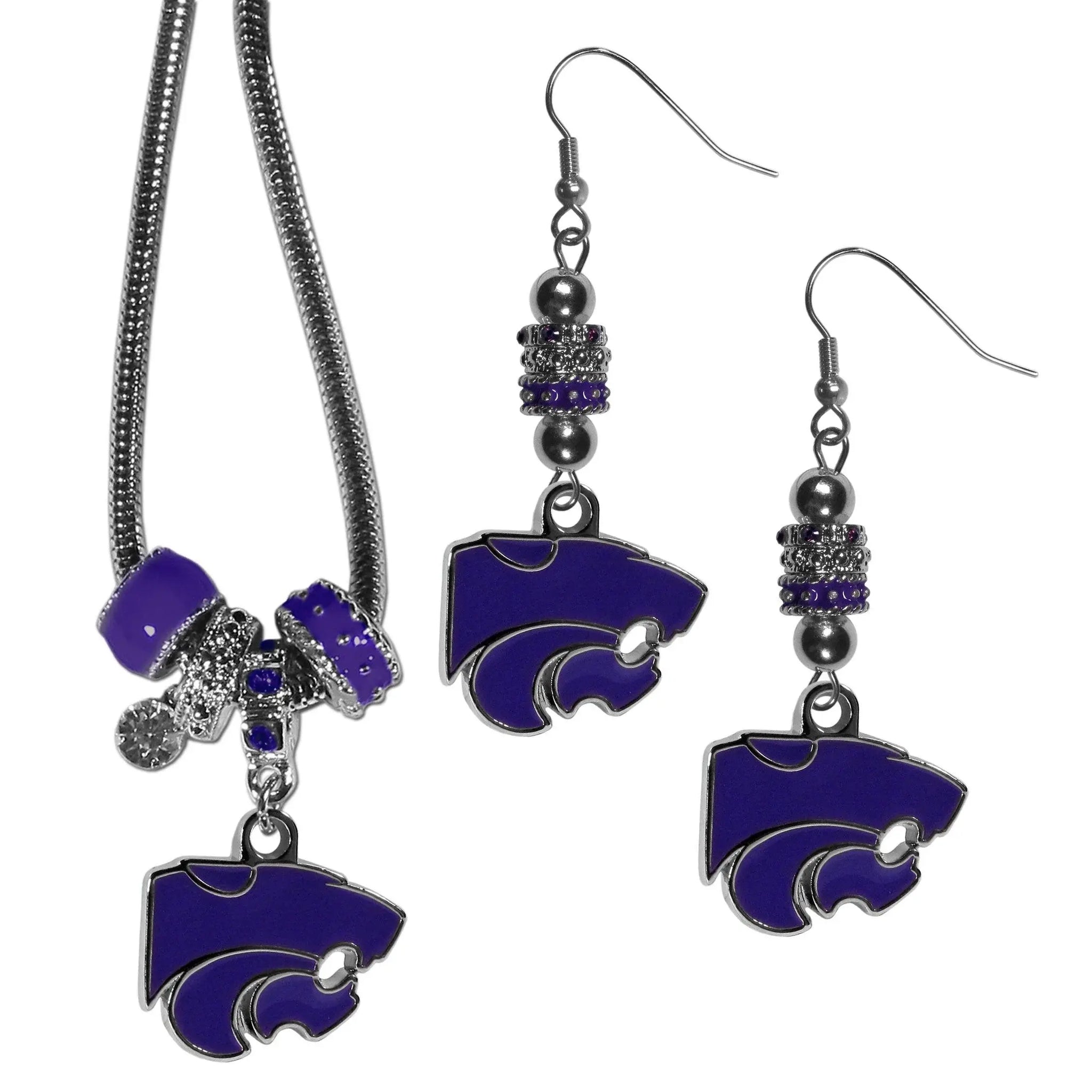 Kansas St. Wildcats Euro Bead Earrings and Necklace Set - Siskiyou Buckle - Flyclothing LLC
