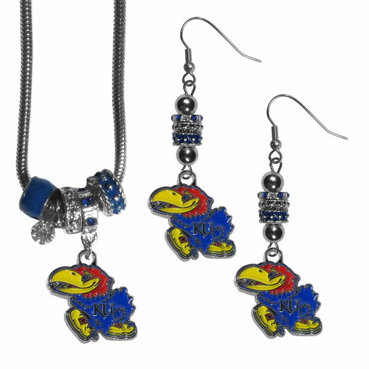 Kansas Jayhawks Euro Bead Earrings and Necklace Set - Siskiyou Buckle
