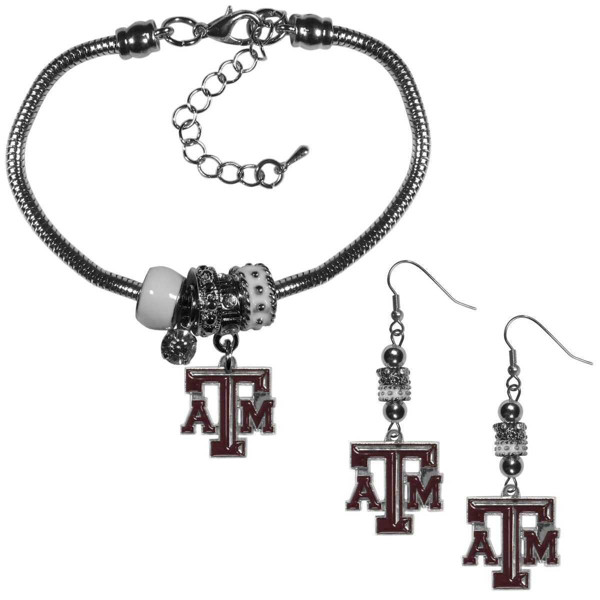 Texas A & M Aggies Euro Bead Earrings and Bracelet Set - Flyclothing LLC