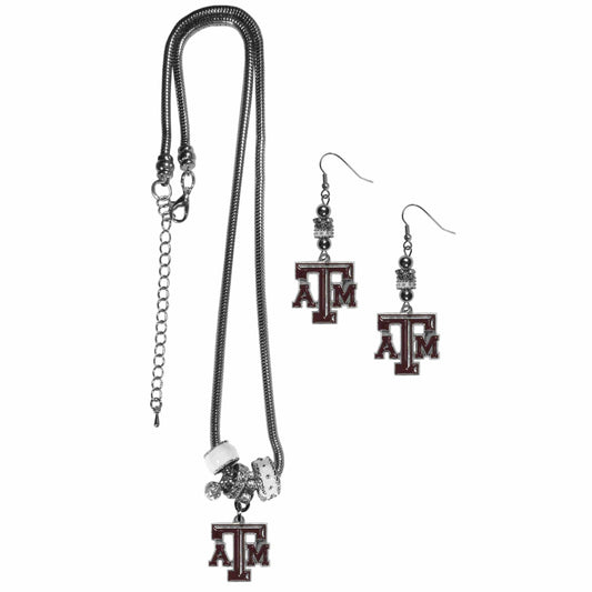 Texas A & M Aggies Euro Bead Earrings and Necklace Set - Siskiyou Buckle - Flyclothing LLC