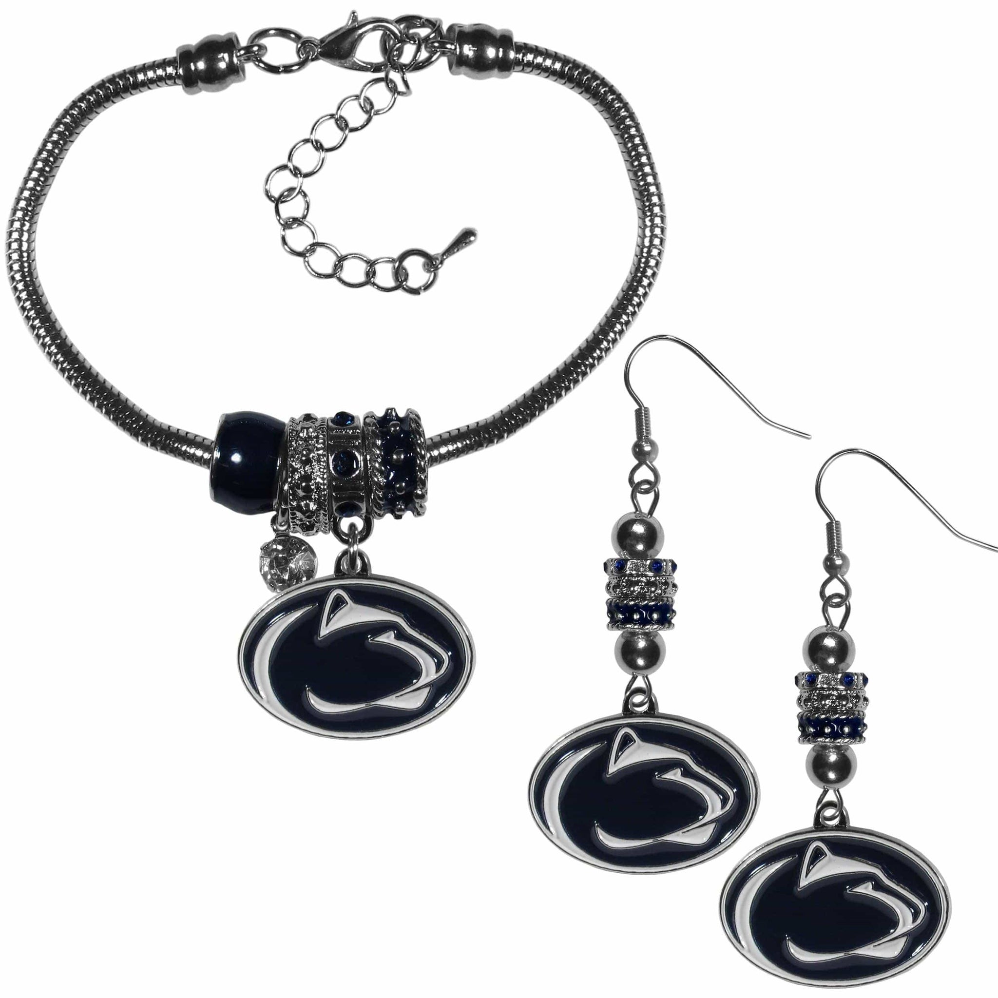 Penn St. Nittany Lions Euro Bead Earrings and Bracelet Set - Siskiyou Buckle - Flyclothing LLC