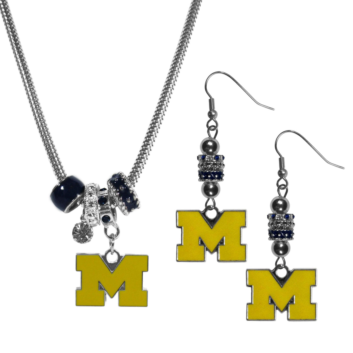 Michigan Wolverines Euro Bead Earrings and Necklace Set - Flyclothing LLC