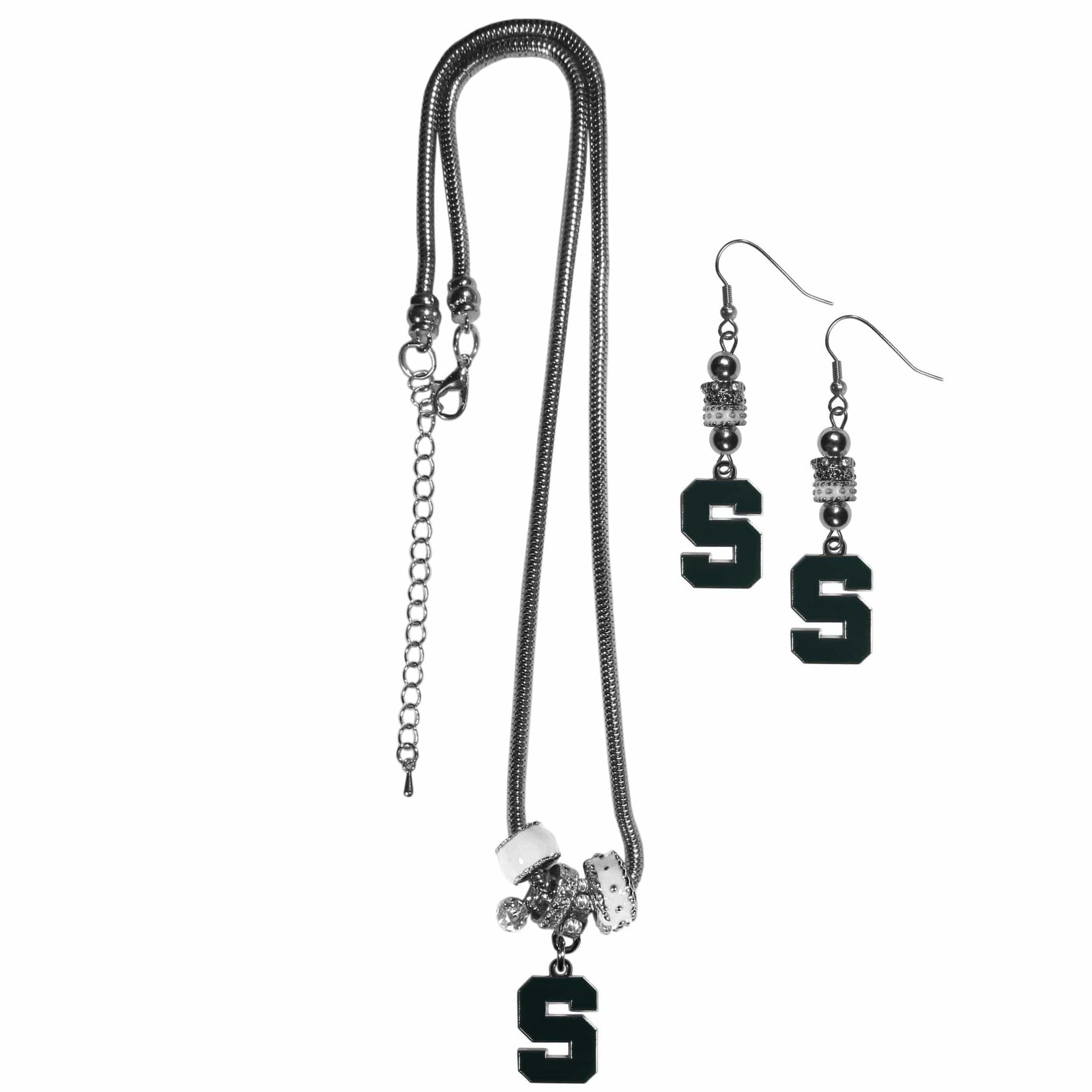 Michigan St. Spartans Euro Bead Earrings and Necklace Set - Siskiyou Buckle - Flyclothing LLC