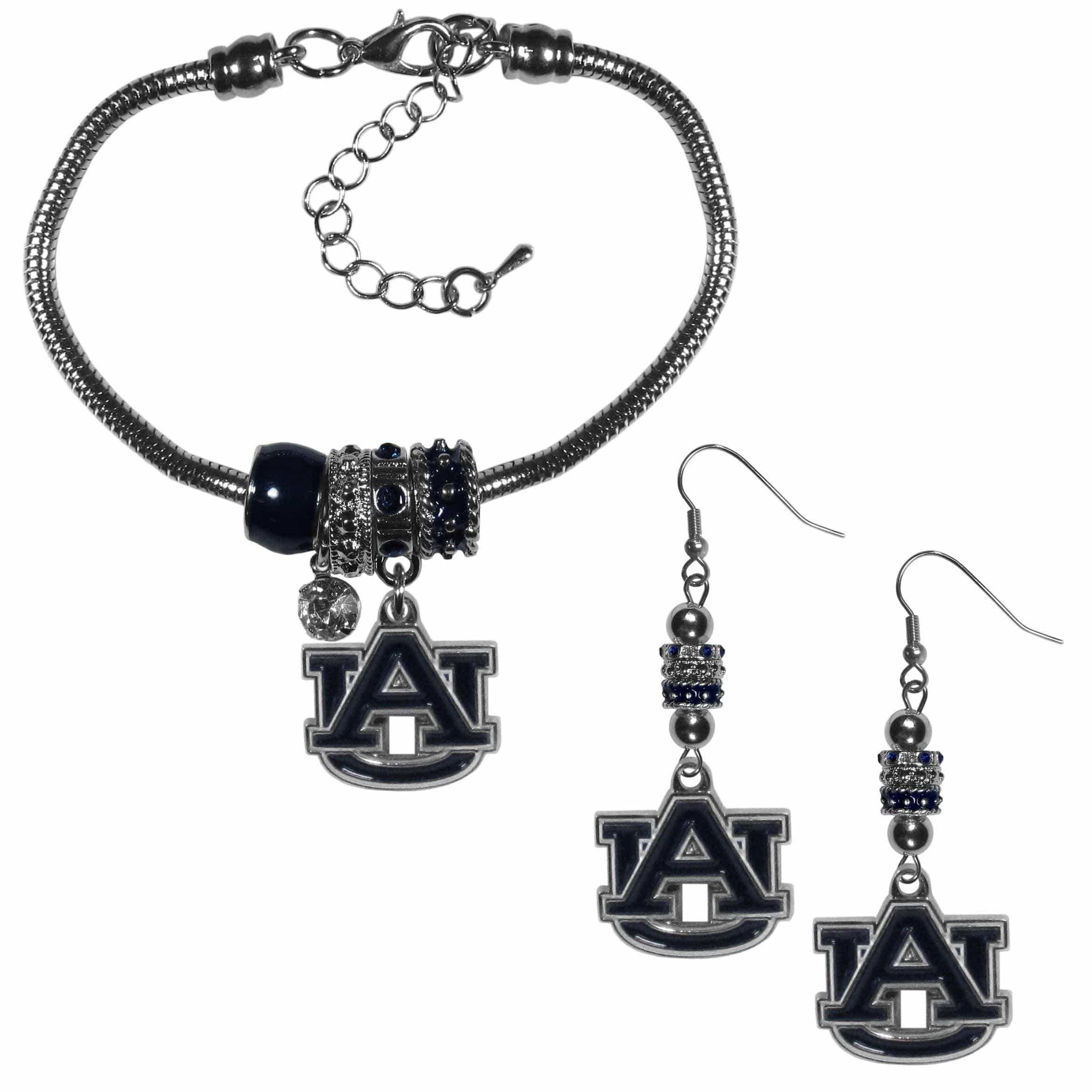 Auburn Tigers Euro Bead Earrings and Bracelet Set - Siskiyou Buckle