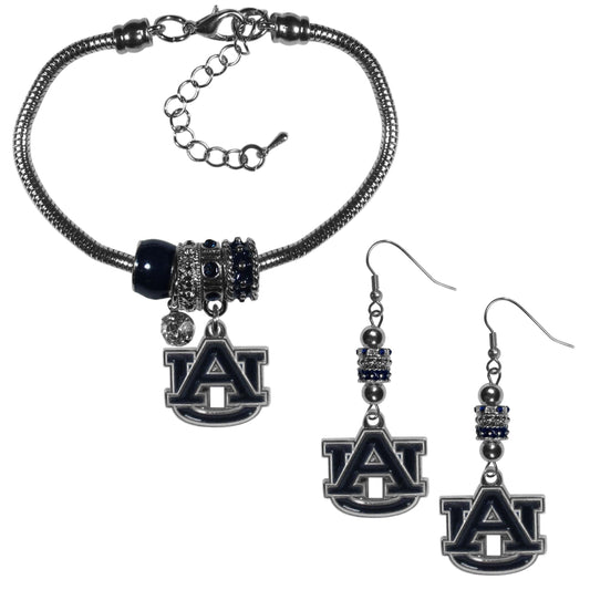 Auburn Tigers Euro Bead Earrings and Bracelet Set - Flyclothing LLC
