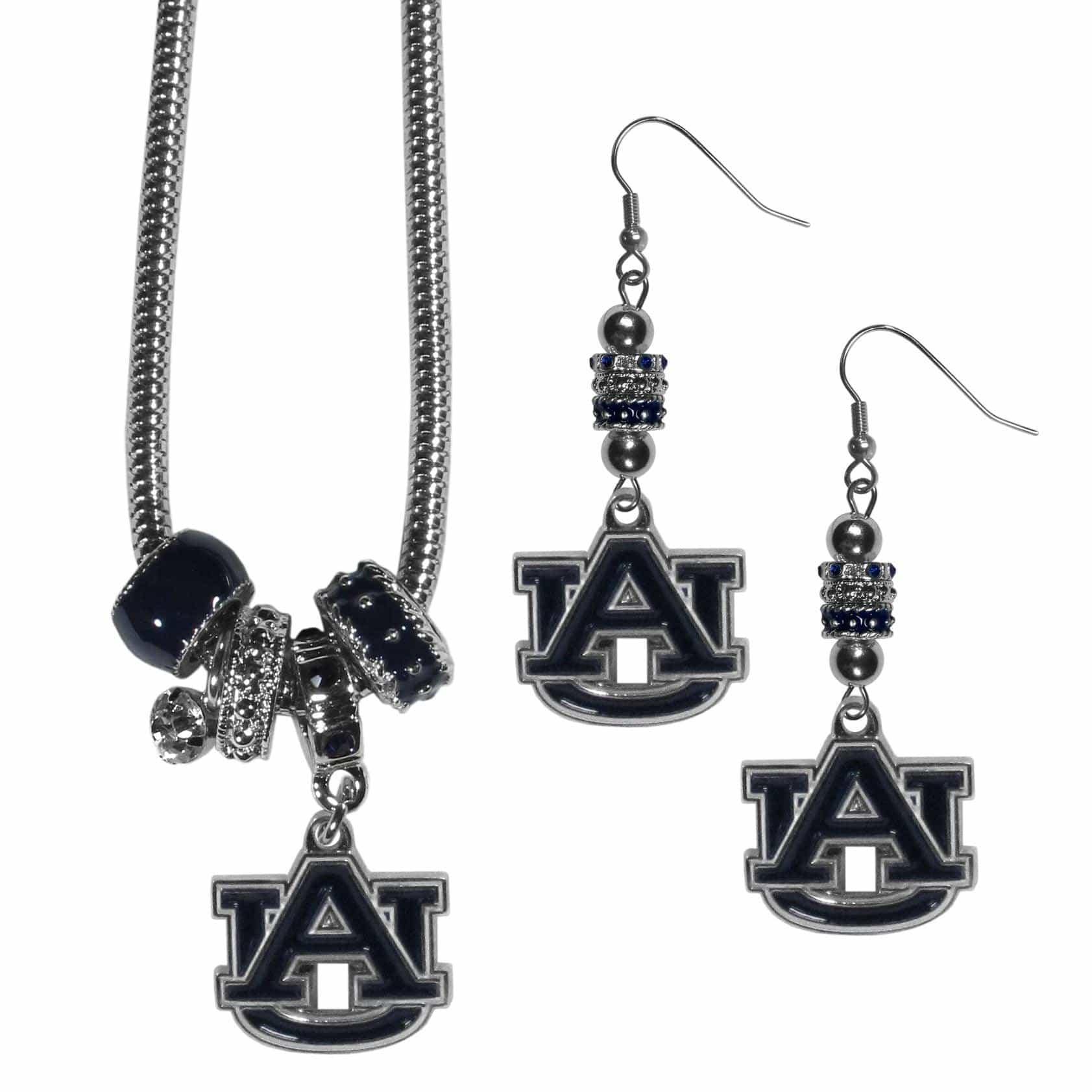 Auburn Tigers Euro Bead Earrings and Necklace Set - Siskiyou Buckle