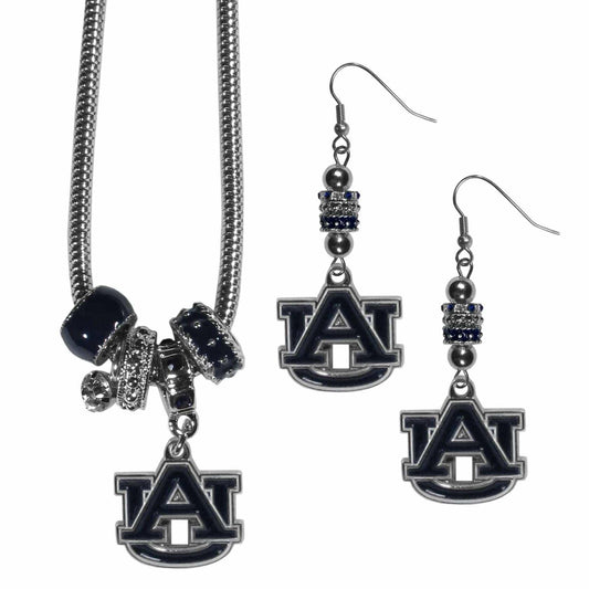 Auburn Tigers Euro Bead Earrings and Necklace Set - Siskiyou Buckle