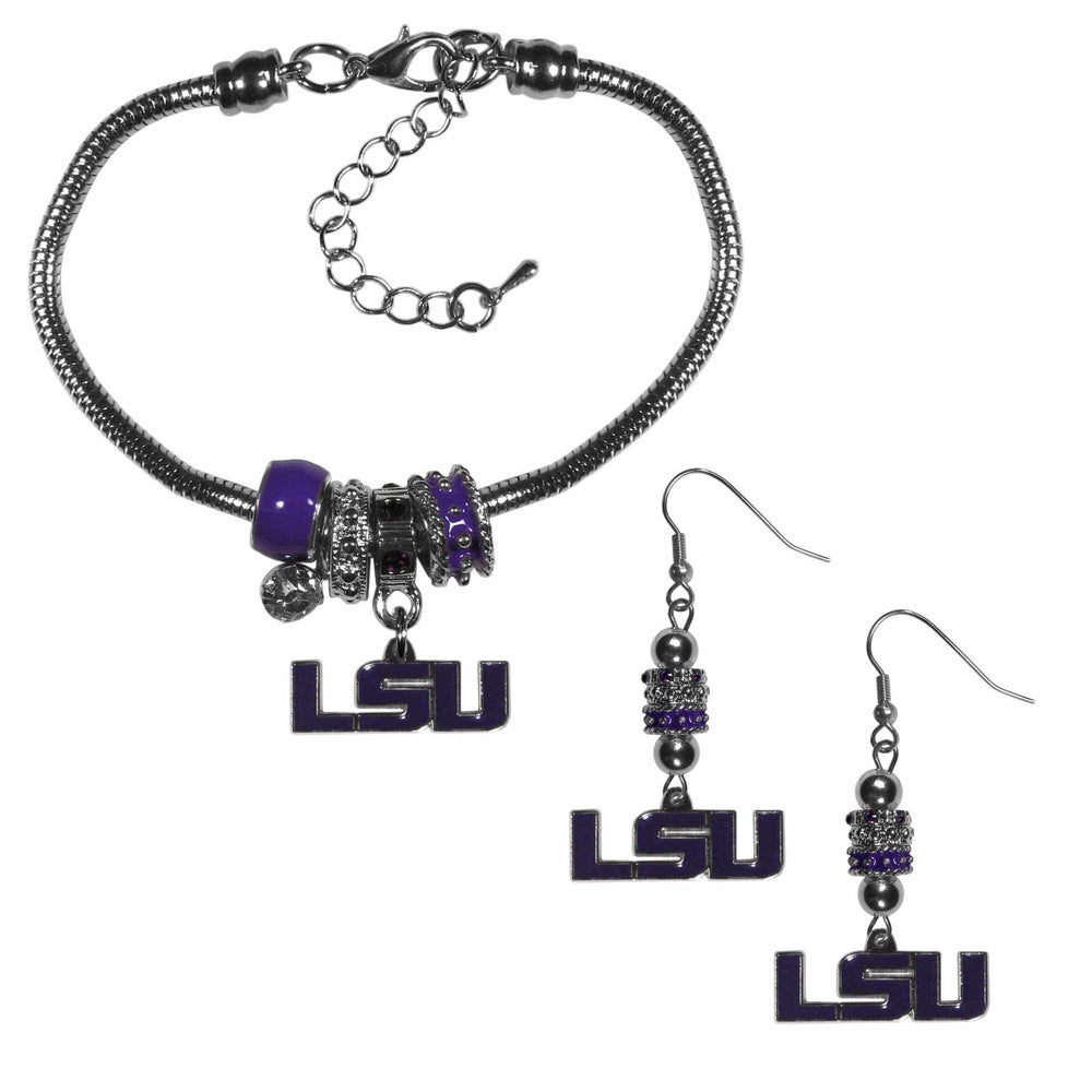 LSU Tigers Euro Bead Earrings and Bracelet Set - Siskiyou Buckle - Flyclothing LLC