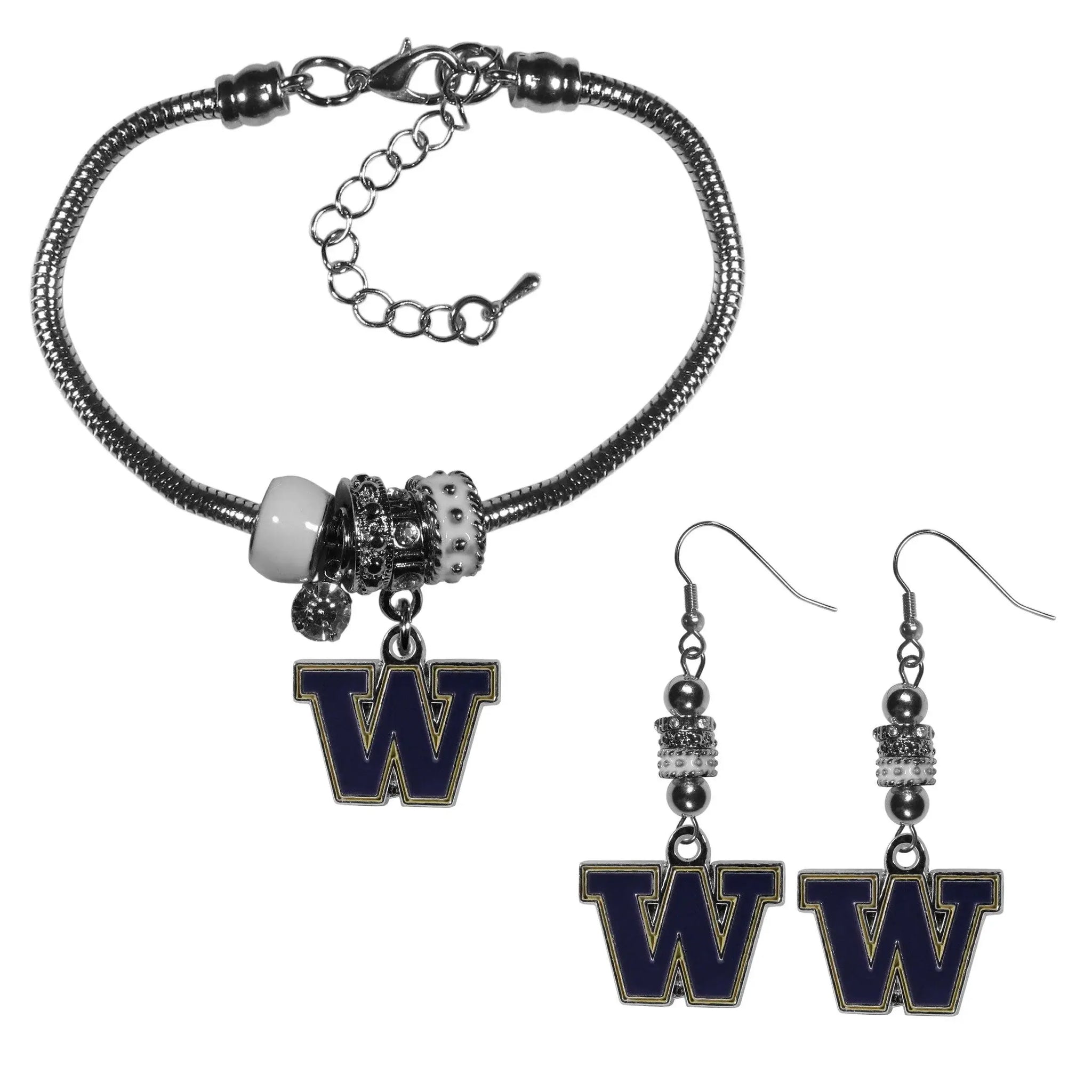 Washington Huskies Euro Bead Earrings and Bracelet Set - Siskiyou Buckle - Flyclothing LLC