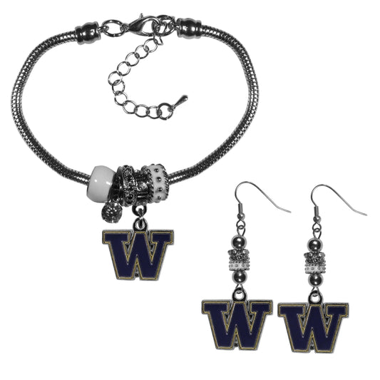 Washington Huskies Euro Bead Earrings and Bracelet Set - Flyclothing LLC