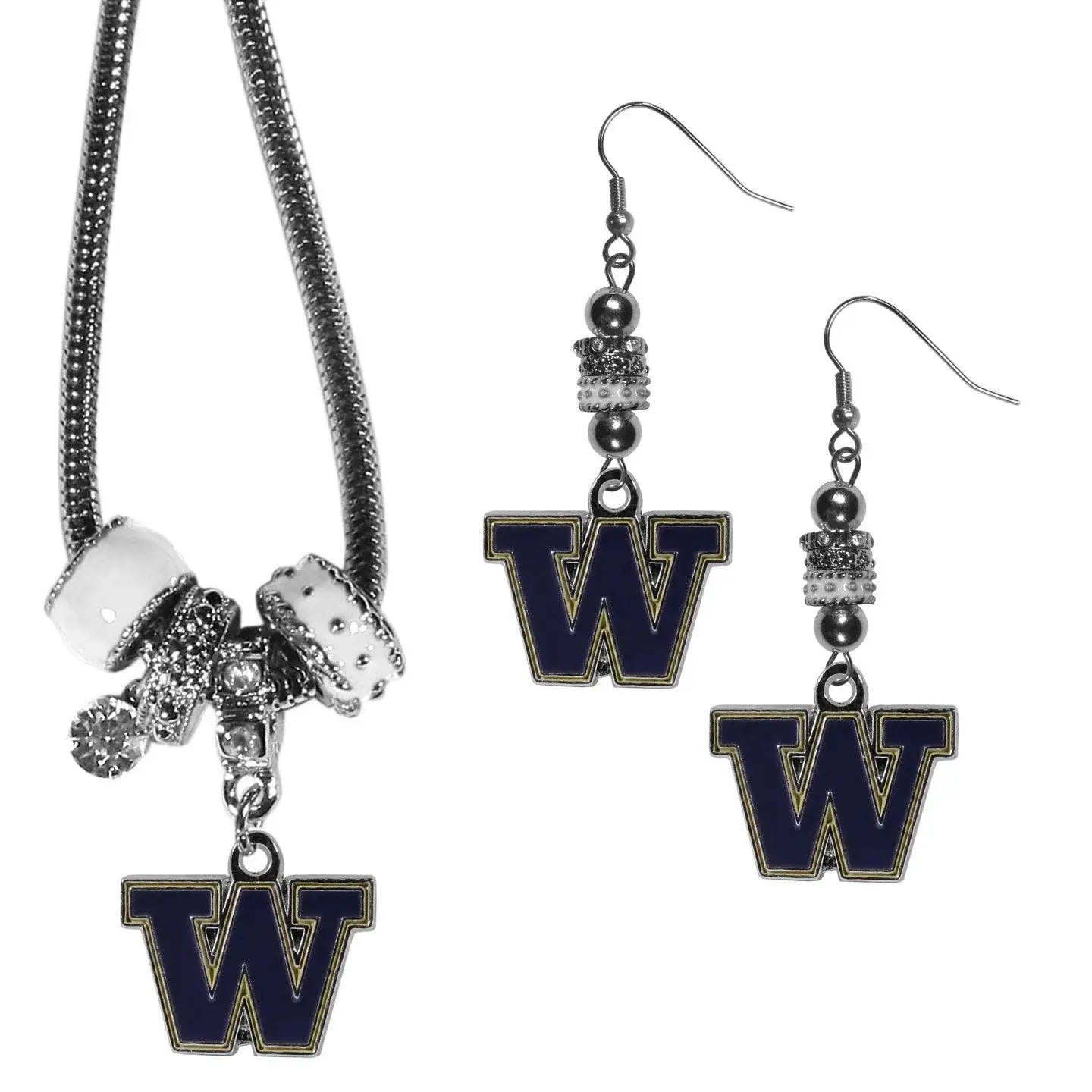 Washington Huskies Euro Bead Earrings and Necklace Set - Siskiyou Buckle - Flyclothing LLC