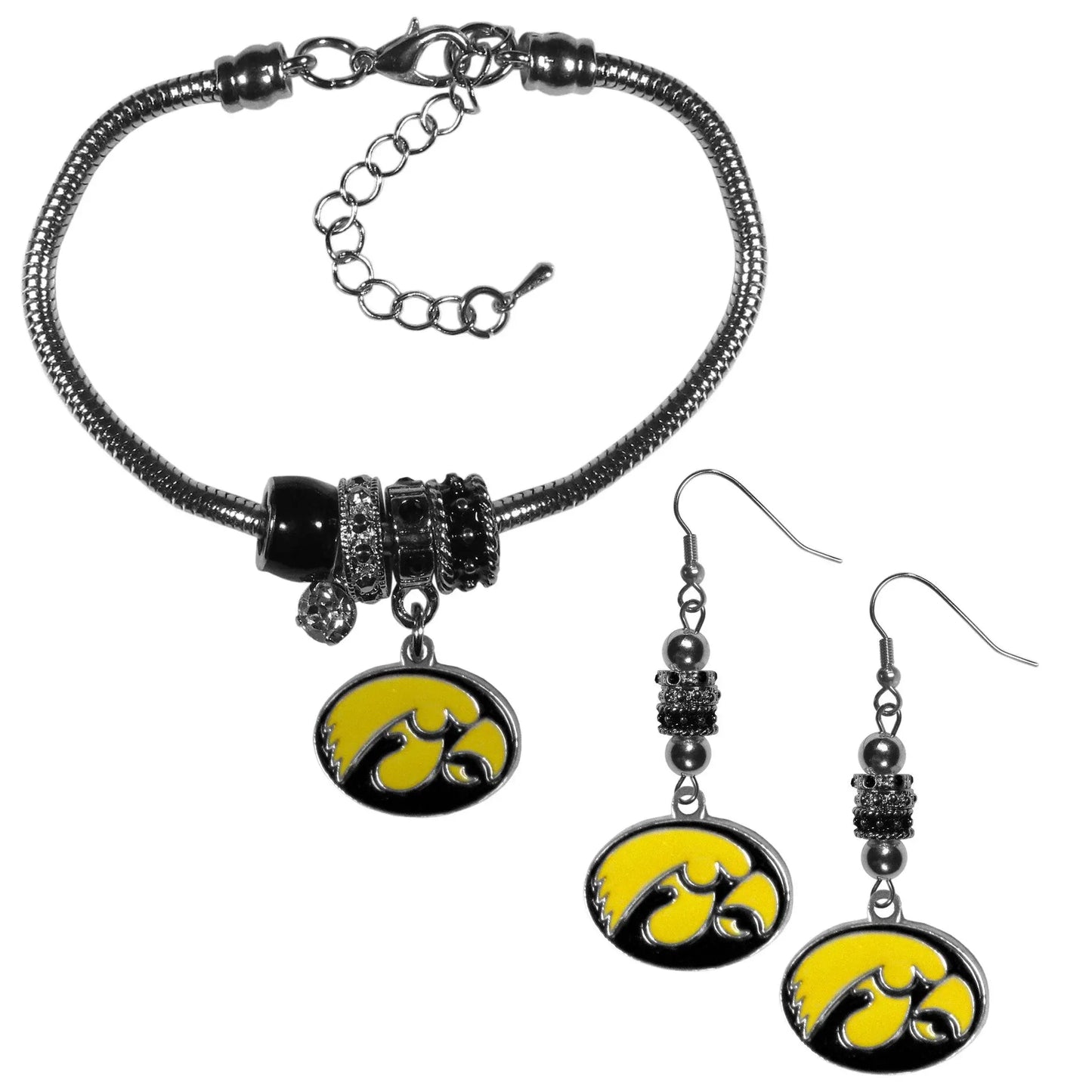 Iowa Hawkeyes Euro Bead Earrings and Bracelet Set - Siskiyou Buckle - Flyclothing LLC
