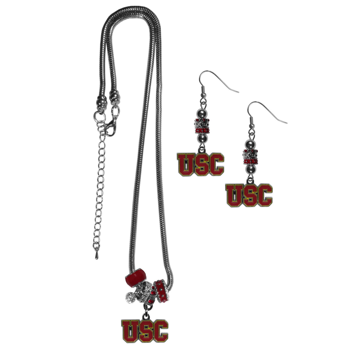 USC Trojans Euro Bead Earrings and Necklace Set - Flyclothing LLC