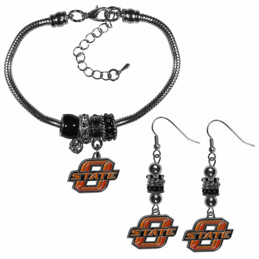 Oklahoma St. Cowboys Euro Bead Earrings and Bracelet Set - Siskiyou Buckle
